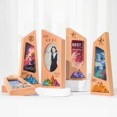 Customization Glass Trophy Custom Uv Laser Printed Crystal Wooden Plaque Design With Quality Assurance