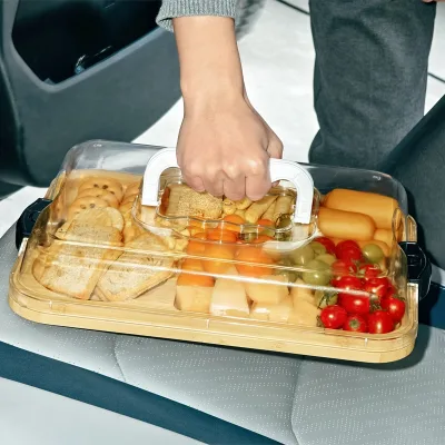 New Popular Bamboo Charcuterie Cheese Boards with Clear Lid,Natural Wood Cheese Plate Divided Snack Serving Tray with Lid