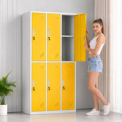 6 Compartment Steel Cabinet Gym Locker Knock Down Clothes Storage Metal Locker Wardrobe for Gym Fitness School Armario Taquilla