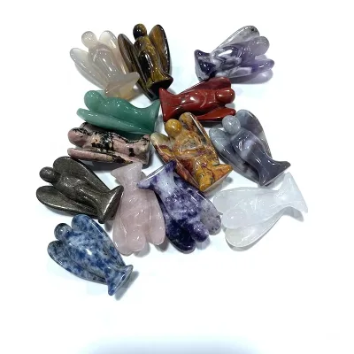New Arrivals 1.5inch Crystal Crafts Heal Natural pink Carved Stone Rose Quartz Crystal Angel Figurine