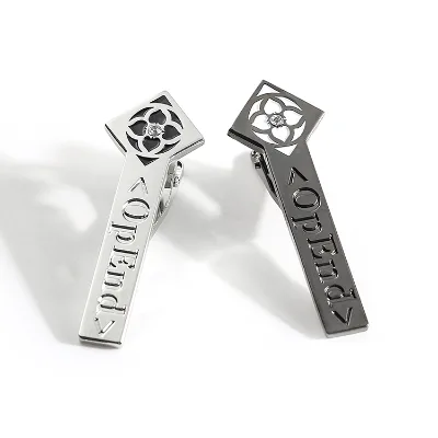 Hesank Factory Free Design High Quality logo Gold Silver Plating Luxury Cufflinks Tie Clip