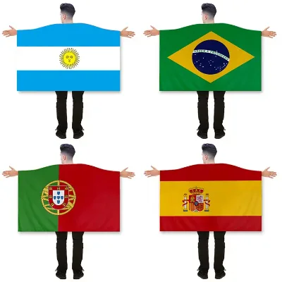 Custom Design Promotional Soccer Fans Polyester National 3x5ft Body Cape Flag With Sleeves for Sport Games