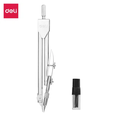 Deli E8601 #Compass #With a Pencil Lead #SLIVER Stainless Steel All Metal Parts PP Box for Easy Storage