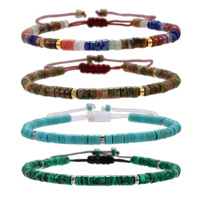 gemstone Custom Boho Fashion Bangles for Women Handmade Beaded Bracelet with Lucky Braided Woven Beads