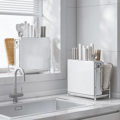 Multifunction Kitchen Knife Holder Organizer Wall Mounted and Countertop Rack for Cutting Board Utensils Chopsticks Storage