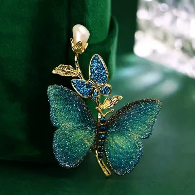 2026 Trendy Vintage Embroidery Fabric Purple and Blue Butterfly Brooch From China