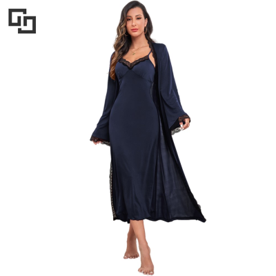 Custom Design 2 Piece Night Dress With Robe Womens Spandex Cotton Sleepwear Bridesmaid Robes