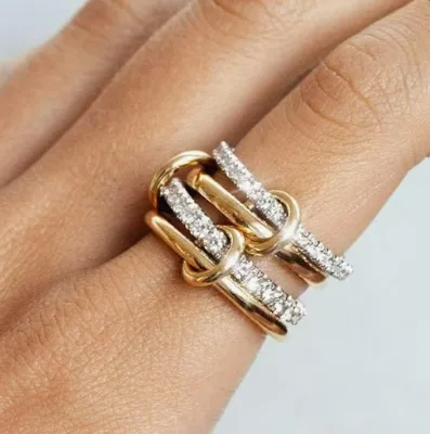 Gold Stackable Anxiety Rings for Women 14k Gold Plated Statement Cubic Zirconia Rings