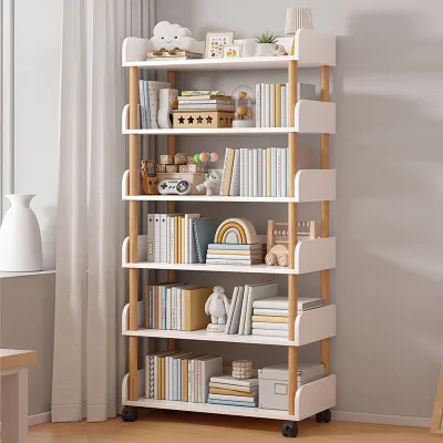 Scandinavian-style Bookshelf with Wheels Suitable for Bedrooms and Living Rooms