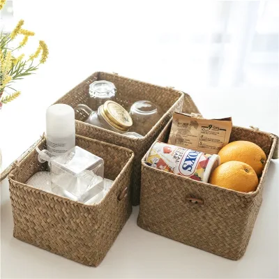 Rectangular Storage Baskets Sea Grass Eco Material Natural Rattan Straw Friendly Home Decoration Daily Cosmetics Baskets