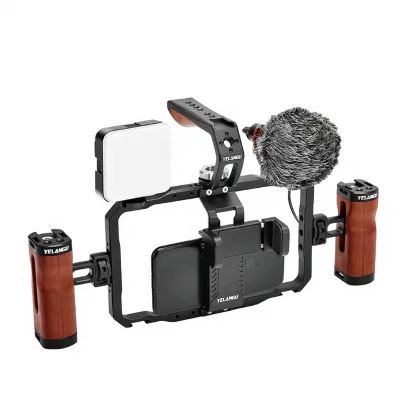 Universal Aluminum Phone Stabilizer Cage Smartphone Video Rig with Dual Handles for Vlogging/Video Shooting