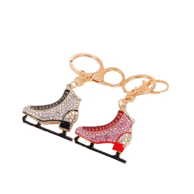 Luxury Zinc Alloy Rhinestone Key Ring Winter Snow Sports Ice Skating Shoe Keytag Keychain Charm Pendant Handbag Decoration