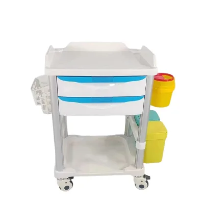 China Factory Wholesale Price Hospital Anesthesia Car Medical Double Row Anesthesia Box Drawer Emergency Trolley ABS Board Easy