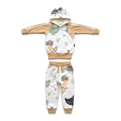Young Sprouts Baby Boys Two Piece Children's Clothing Sets 10 Years Cotton Knitted Breathable Eco-Friendly Hooded Sweatpants