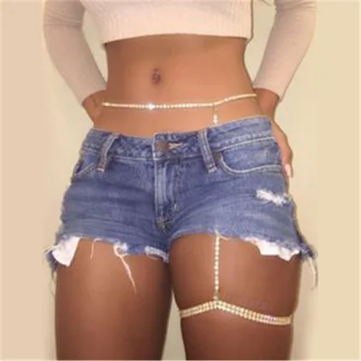 European and American Full-diamond Leg Chain for Women Fashionable Versatile Design Diamond Chain Sexy Waist Chain Accessories