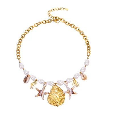 Mili European American-style Affordable Luxury Imitation Pearl Resin Conch Starfish Stainless Steel 18K Pendant Necklace