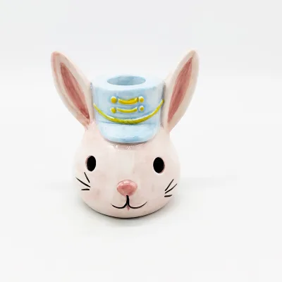Custom Ceramic Rabbit Candlestick Holder Cute Bunny Shape Porcelain Taper Candle Stand for Easter Home Decor