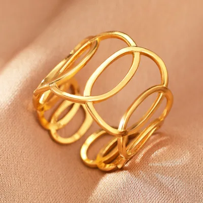 Wholesale Stainless Steel Fashionable Bohemian Open Ring for Women with Unique Hip-hop Lines