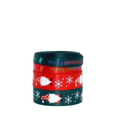 Wholesale Snowman Tree Printed Ribbon Double Face Custom Width Ribbon Roll Decor Marry Christmas Gift Ribbon