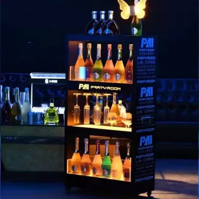 Custom logo Four Tiers Led Wine Champagne Rack Acrylic LED Whiskey Bottle Holder Glorifier LED VIP Wine Cart for Night Club