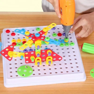 Building Block Games Set With Toy Drill & ScrewDriver Tool Set Educational Building Blocks Construction Games Develop