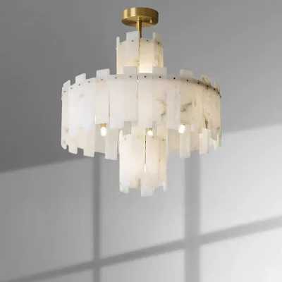 MEEROSEE All-copper Luxury Marble Pendant Light for Open-plan Duplex-style Villa Living Room Recessed Marble Chandelier MD88179