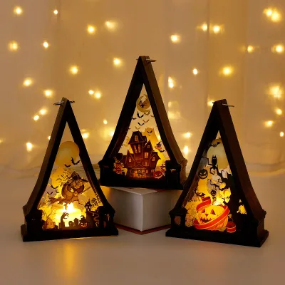 Retro Halloween Lantern Printed Pumpkin Witch Decoration Halloween Night Light for Halloween Home Decor
