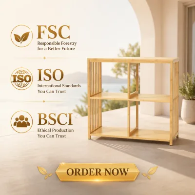 Healthy Formaldehyde-Free Bamboo Storage Rack 72x32x74cm 4-Cube Aesthetic Shelf FSC ISO BSCI Certified Furniture Organizer Unit