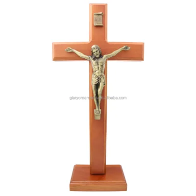 16.7 Inches Catholic Wooden Crucifix Cross Hanging or Standing INRI Wood Jesus Cross for Home or Prayer Room Casting Technique