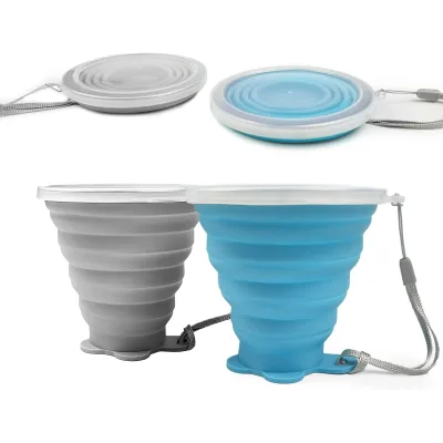 BPA Free Retractable Foldable Coffee Cup Silicone Folding Camping Cup with Lids Silicone Collapsible Travel Cup