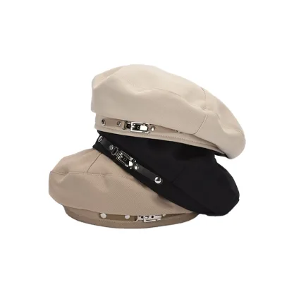 High Quality 2026 New Fashionable Casual Design Women's PU Belt Beret Retro Polyester Bean Hat French Versatile Beret