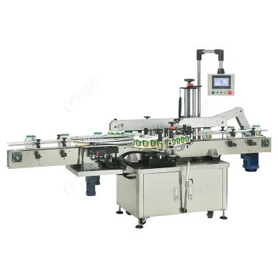 Leadworld Double Sides Sticker Labellers Full Automatic Fruit Juice Water Flat Square Bottle Labeling Machine