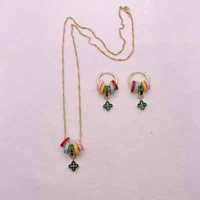 New Gold Plated Zircon Multi Color Earrings and Necklace Sets Fashion Hoop Earings Retro Vintage Jewelry Sets for Women