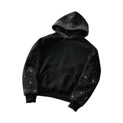 Men's Pullover Hoodie Rhinestone Diamond Studded Design100% Cotton Fleece Oversized Hoodie