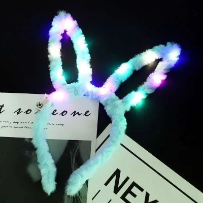 New Easter Glowing Led Bunny Headdress Plush Concert Party Rabbit Ears Headdress Hair Bands Led Light
