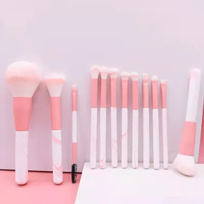 12pcs pink Makeup Brushes Set Wood Handle Cruelty Free Vegan Hair White pink clear Sky Sunset Make up Brush Custom logo