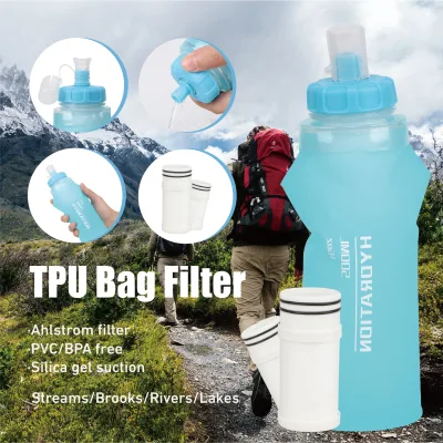 Manual Leak Proof Blue/White 100g Water Filter Bag Custom Logo OEM/ODM Available Portable Outdoor Drinking Hiking Purification