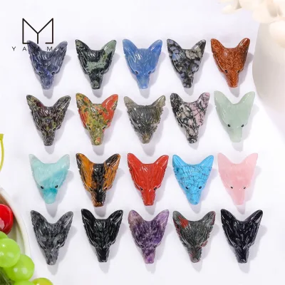 Wholesale Crystal Skulls Head Natural Stone Carved Wolf Head Shape Pendants Charms for Jewelry Making