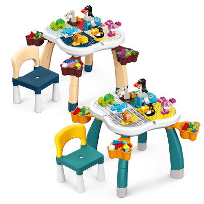 100 Piece Large Size Blocks Kids Bricks Toy Building Blocks Activity Table Set With 1 Chairs for Toddlers