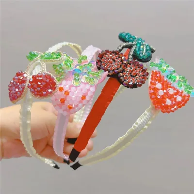 Handmade Durable High Quality Sweet Little Princess Strawberry & Cherry Kids Headband with Metal Ribbon Plastic Beads