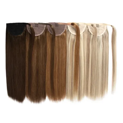 Wholesale Straight Wrap Around Ponytail Hair Extensions 100% European Human Hair 14-26 Inch
