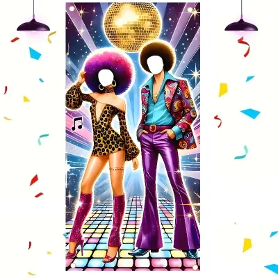 Hollow-Out Portable Photo Booth Backdrop 70s Disco Dance Party Retro Theme Banner Reusable Foldable