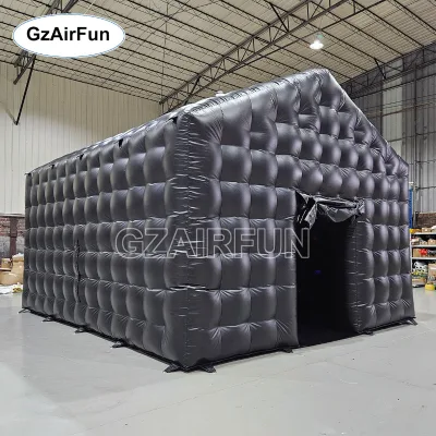 Portable Black Inflatable Night Club Tent, Light Block Grid Inflatable Party House for Backyard Glow Party Halloween Music Event