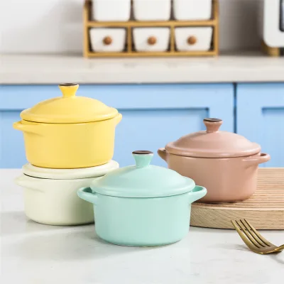 Home Restaurant Cookware Color Glaze Casserole Cooking Pots Ceramic Mini Soup Pot With Lid