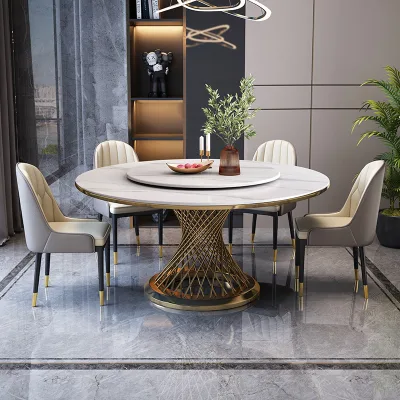 Modern Dining Room Furniture Metal Leg Marble Table Top Dining Table Design Luxury Round Table Set