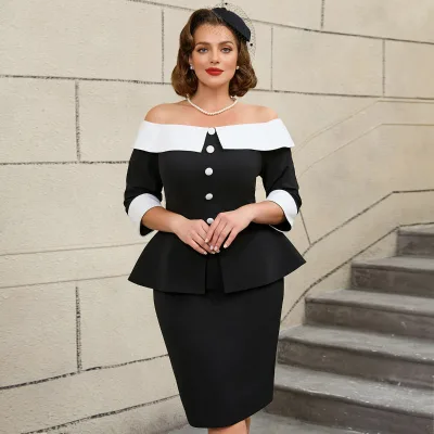 AOMEI Three Quarter Sleeves Off Shoulder Bodycon Vintage Black Lady Prom Factory Dresses