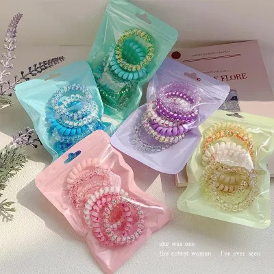 PL Ring Spiral Hair Tie Female Phone Cord Hair Ties Sets for Women