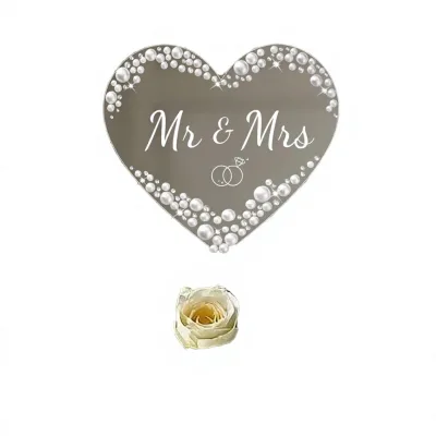 Coucoland Mr Mrs Cake Topper-Heart-Shaped Acrylic Wedding Cake Decor with Rhinestones Pearls for Engagement Bridal Anniversary