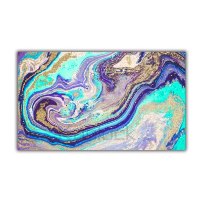 Blue Marbling Embellished Canvas Painting Art With Dust Glitter for Home Decor