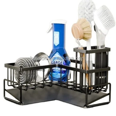 Sponge Holder for Kitchen Sink 90-Degree L-Shaped Chrome Plated Metal Sink Caddy Storage Dish Soap Organizer Home Organizers